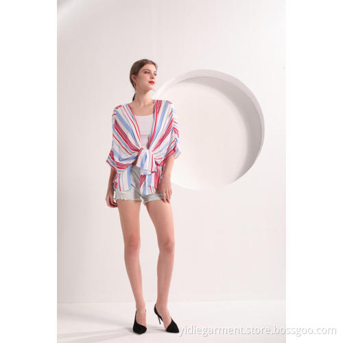 Buka Front Stripe Kimono Lengan Pendek